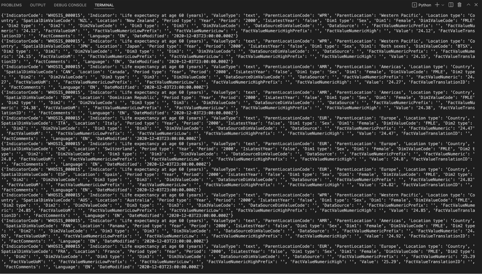 python file output json format