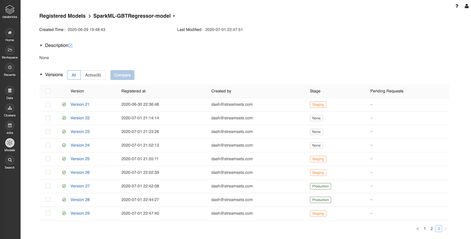 Model Experiments, Tracking and Registration using MLflow on StreamSets and Databricks